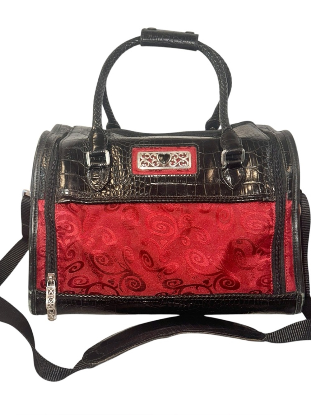 Vtg Brighton Cosmetic Travel Bag Carey On Train Case Weekender Red And Black
